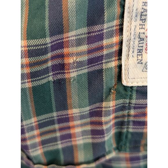 VTG Polo by Ralph Lauren Oversized Green Purple Plaid Elbow Patch Button Up Sz M - Picture 8 of 13